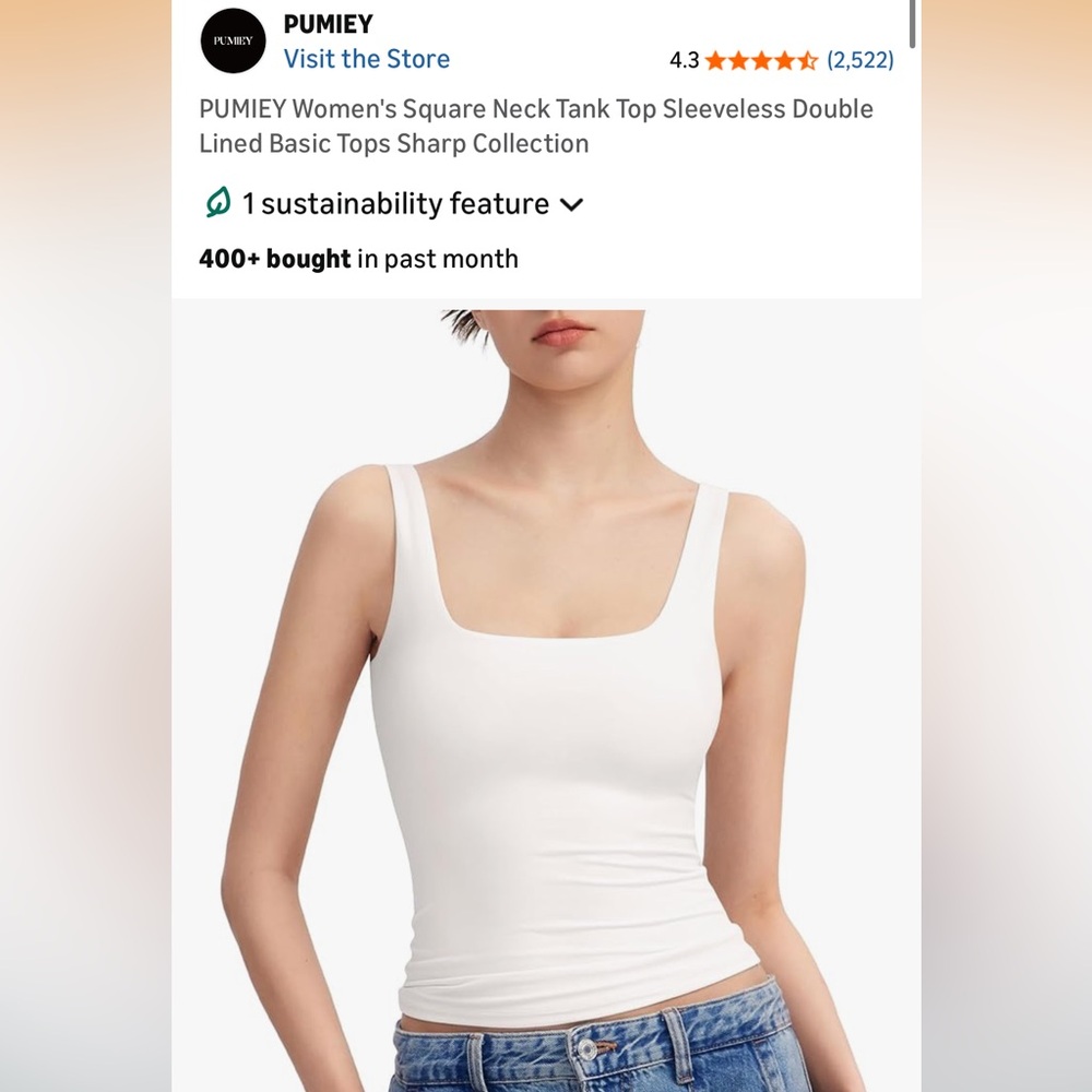 Pumiey Square Neck White Women's Tank Top